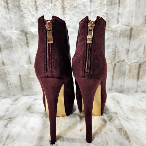 Luichiny Sexy Burgundy Wine 6" High Heels Platform Ankle Boots - Picture 6 of 8